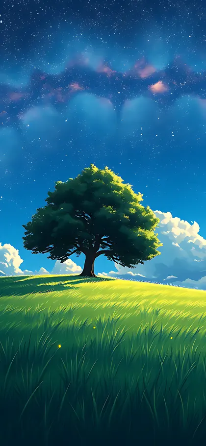 Starry Hill – phone wallpaper from the Anime Skies Wallpaper Pack