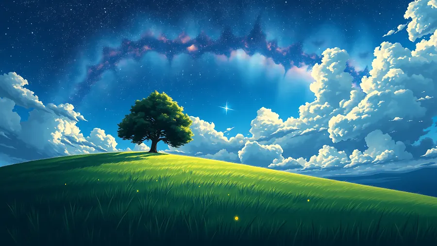 Starry Hill – desktop wallpaper from the Anime Skies Wallpaper Pack
