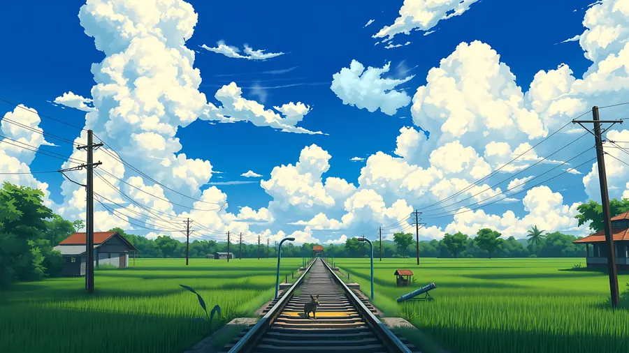 Summer Railway – desktop wallpaper from the Anime Skies Wallpaper Pack