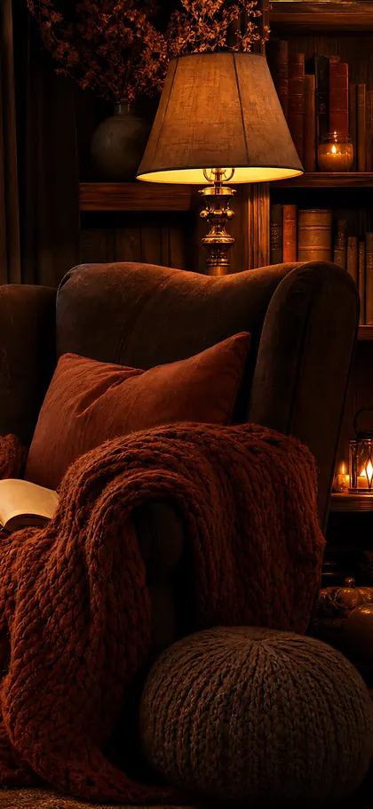 Reading Nook – phone wallpaper from the Cozy Autumn Wallpaper Pack