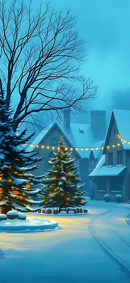 Festive Village – phone wallpaper from the Cozy Winter Wallpaper Pack