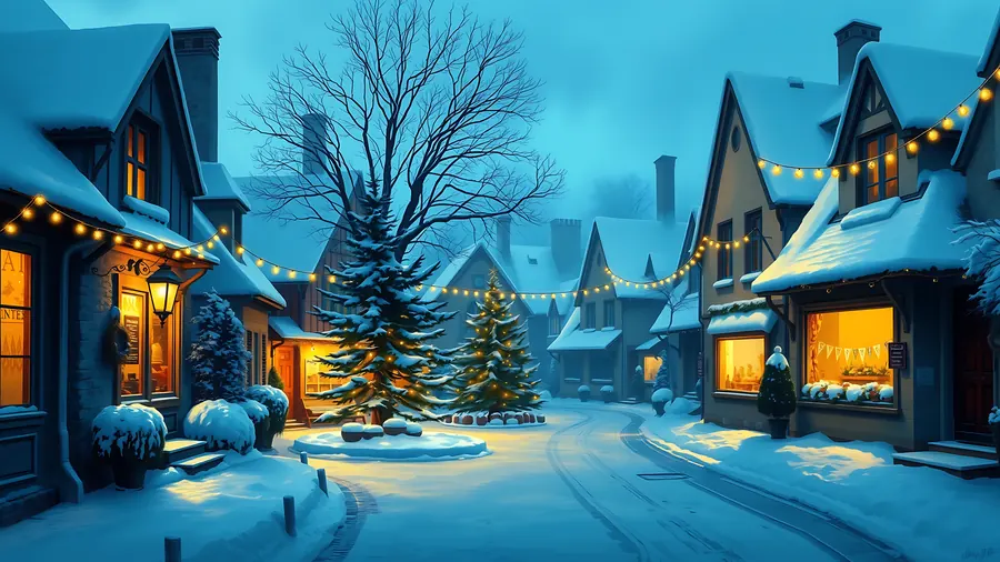 Festive Village – desktop wallpaper from the Cozy Winter Wallpaper Pack