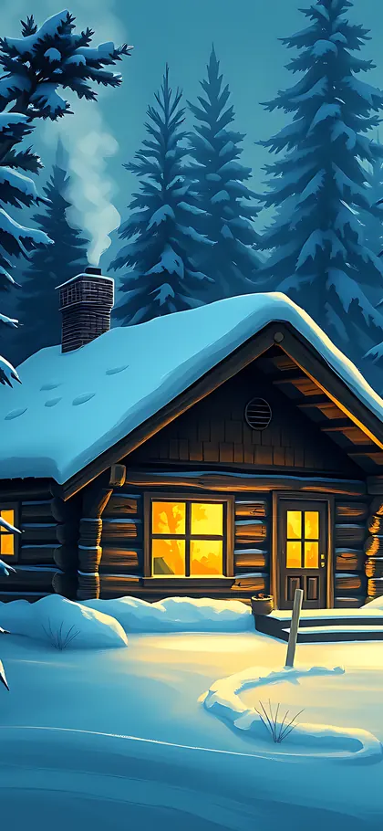Snowy Cabin – phone wallpaper from the Cozy Winter Wallpaper Pack