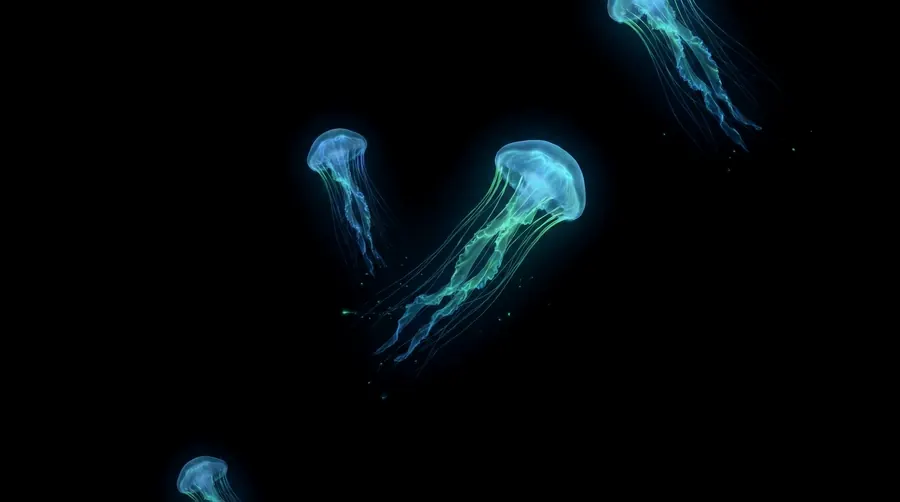 Bioluminescent Depths – desktop wallpaper from the Dark Mode Essentials Pack