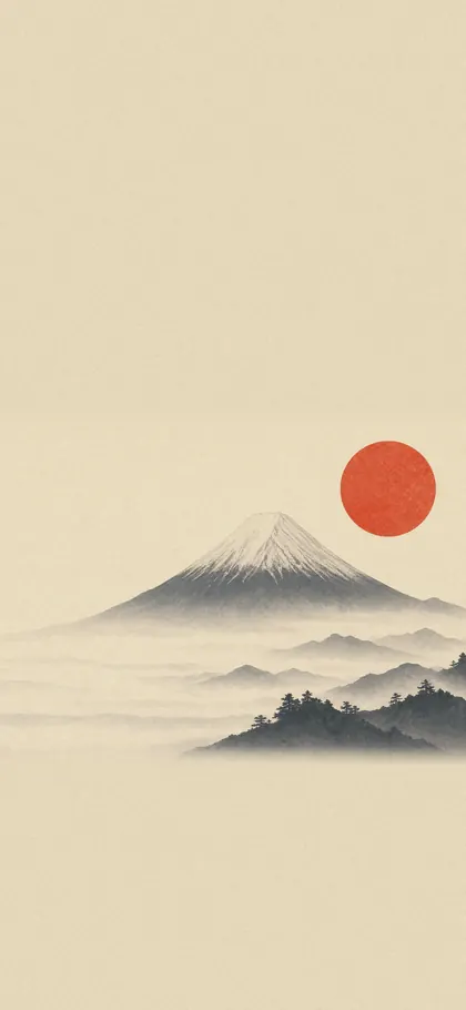 Fuji & Red Sun – phone wallpaper from the Japanese Minimalist Wallpaper Pack