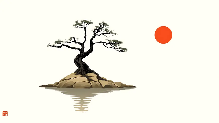 Lone Pine Island – desktop wallpaper from the Japanese Minimalist Wallpaper Pack
