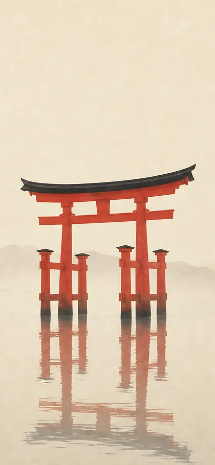 Torii in Still Water – phone wallpaper from the Japanese Minimalist Wallpaper Pack