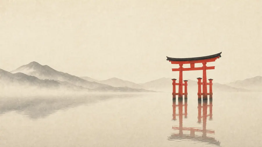 Torii in Still Water – desktop wallpaper from the Japanese Minimalist Wallpaper Pack