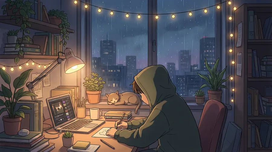 Cozy Study Room – desktop wallpaper from the Lofi Aesthetic Wallpaper Pack