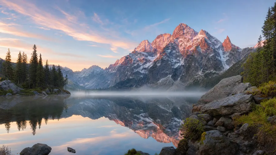 Misty Mountain Lake – desktop wallpaper from the Nature Escapes Wallpaper Pack