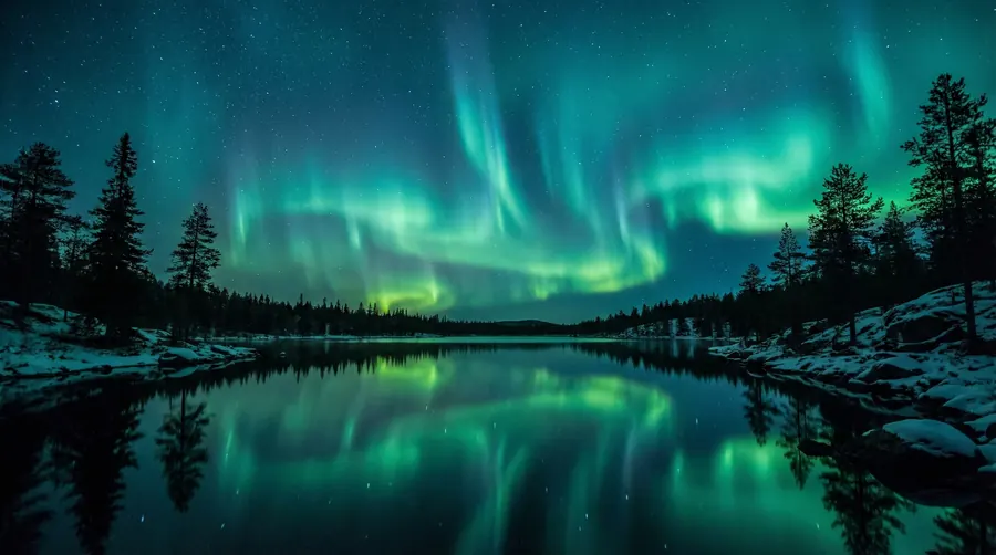 Aurora Lake Reflection – desktop wallpaper from the Serenity Wallpaper Pack