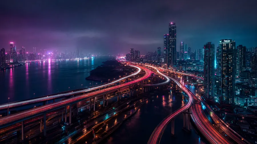 Highway Light Trails – desktop wallpaper from the Urban Vibes Wallpaper Pack