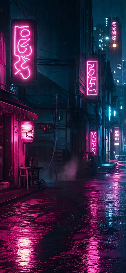 Rainy Neon Alley – phone wallpaper from the Urban Vibes Wallpaper Pack