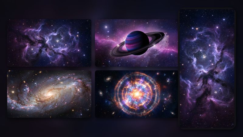 Cosmic Dreams Wallpaper Pack preview: 4 stunning space-themed wallpapers - nebula, galaxy, supernova, and ringed planet