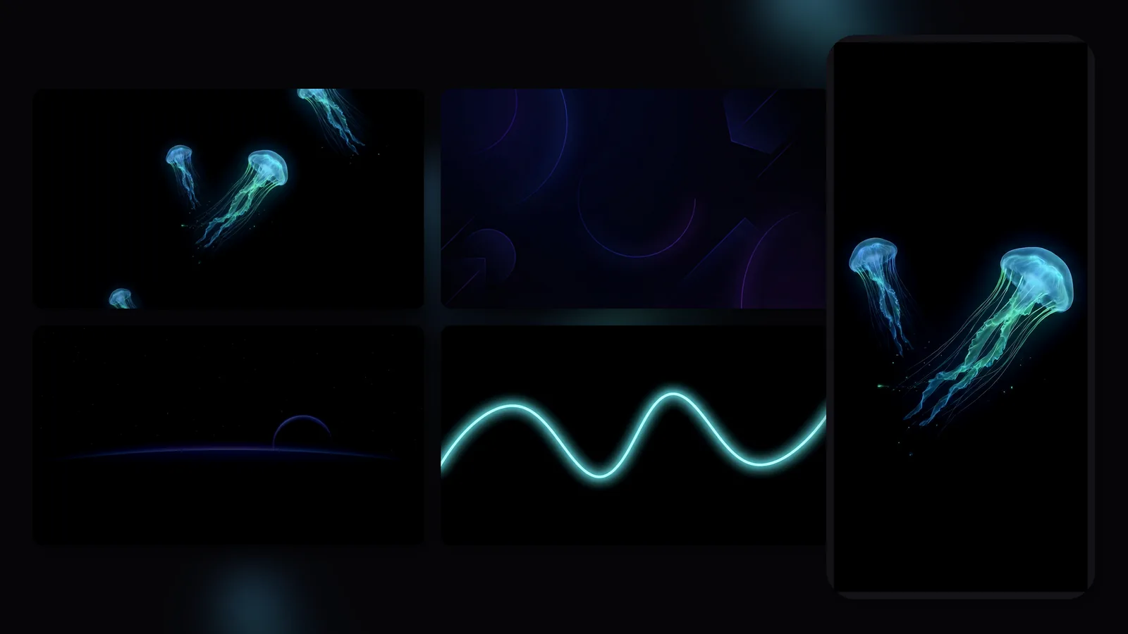 Dark Mode Essentials Pack: 4 OLED-perfect wallpapers with true blacks - geometry, bioluminescent, neon, space